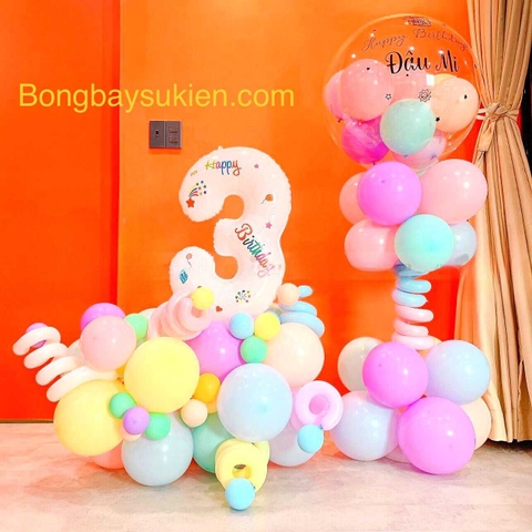 Set bóng bay Jumbo sinh nhật bé gái 3 tuổi