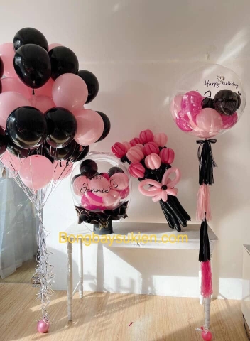 Set bóng bay jumbo và hộp bóng rút tiền đẹp