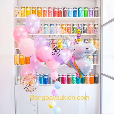 Set bóng bay sinh nhật chủ đề ngựa unicorn