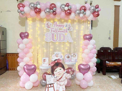 Set Bóng Trang Trí Đầy Tháng Cho Bé Gái