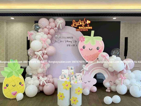 Trang Trí Đầy Tháng Bé Gái Màu Hồng