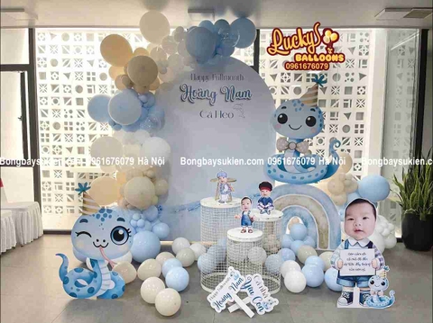Trang Trí Đầy Tháng Bé Trai Chủ Đề Màu Xanh