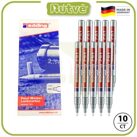 Bút sơn dầu vẽ đa chất liệu Edding 751 Paint Marker 1-2 mm - Bạc ánh kim (Silver)