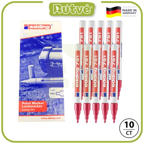 Bút sơn dầu vẽ đa chất liệu Edding 751 Paint Marker 1-2 mm - Đỏ (Red)