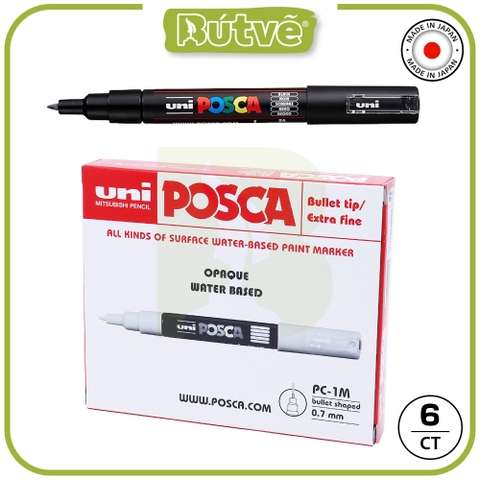 Bút sơn nước Uni Posca Paint Marker PC-1M 0.7mm vẽ trang trí đa chất liệu - Đen (Black)