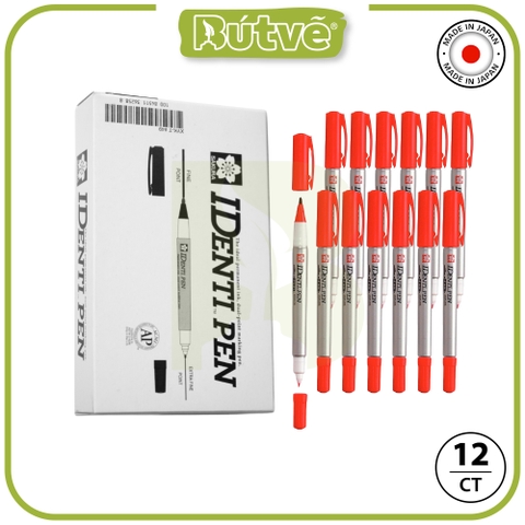 Bút lông dầu 2 ngòi Sakura Identi Pen 0.4mm / 1.0mm đánh dấu đa năng - Đỏ (Red) XYK-T#19