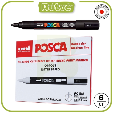Bút sơn nước Uni Posca Paint Marker PC-5M 1.8 - 2.5mm vẽ trang trí đa chất liệu - Đen (Black)