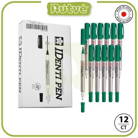 Bút lông dầu 2 ngòi Sakura Identi Pen 0.4mm / 1.0mm đánh dấu đa năng - Xanh lá cây (Green) XYK-T#29
