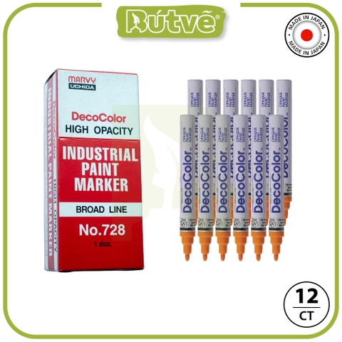 Bút sơn dầu đánh dấu công nghiệp Marvy DecoColor Industrial Paint Marker Broad 2.0mm - Cam (Orange) #728
