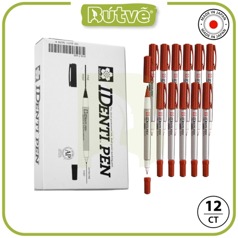 Bút lông dầu 2 ngòi Sakura Identi Pen 0.4mm / 1.0mm đánh dấu đa năng - Nâu (Brown) XYK-T#12