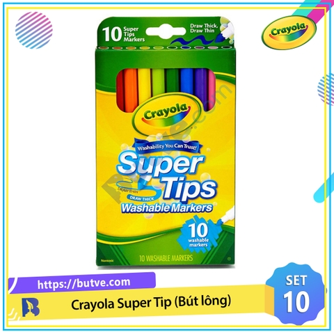 Bộ 10 cây bút lông màu 2 đầu, tẩy rửa được Crayola Super Tips Washable Markers