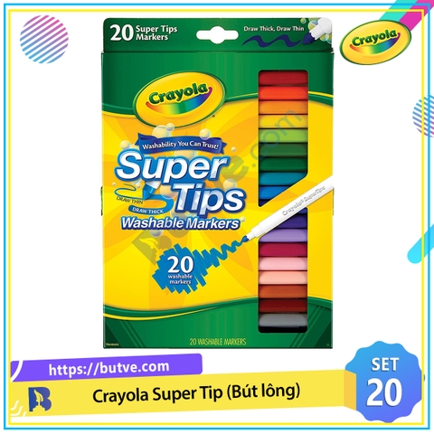Bộ 20 cây bút lông màu 2 đầu, tẩy rửa được Crayola Super Tips Washable Markers
