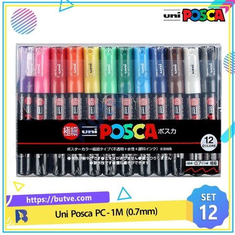 Bộ 12 cây bút sơn nước vẽ đa chất liệu Uni Posca PC-1M ngòi 0.7mm (Nguyên bộ)