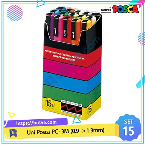 Bộ 16 cây bút sơn nước vẽ đa chất liệu Uni Posca PC-3M ngòi 0.9 - 1.3mm (Nguyên bộ)