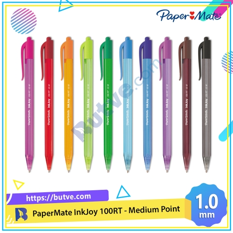 Bút bi đầu bấm mực trơn, viết êm tay Paper Mate InkJoy 100 RT - Ngòi 1.0mm (Cây lẻ)