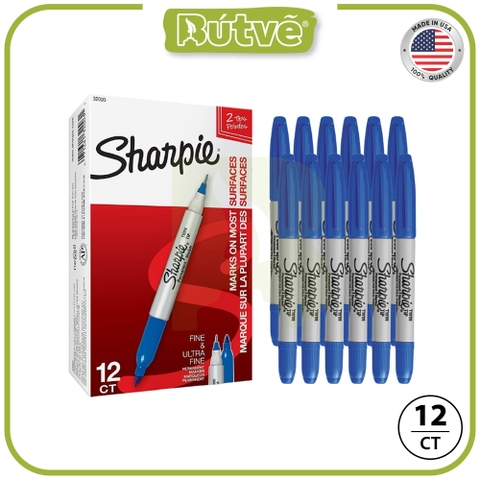 Bút lông dầu 2 đầu Sharpie Twin Tip 0.9mm/0.5mm đánh dấu đa năng - Xanh dương (Blue) 32003