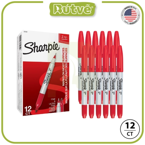 Bút lông dầu 2 đầu Sharpie Twin Tip 0.9mm/0.5mm đánh dấu đa năng - Đỏ (Red) 32002