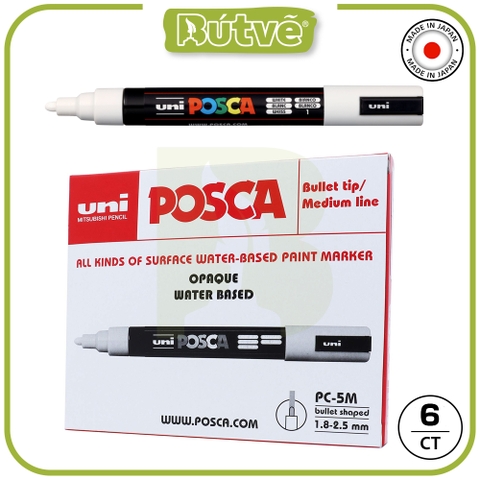 Bút sơn nước Uni Posca Paint Marker PC-5M 1.8 - 2.5mm vẽ trang trí đa chất liệu - Trắng (White)