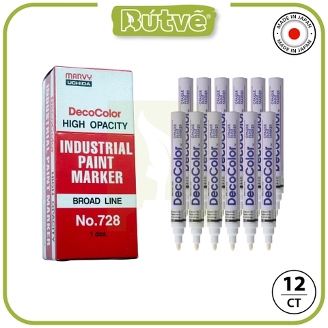 Bút sơn dầu đánh dấu công nghiệp Marvy DecoColor Industrial Paint Marker Broad 2.0mm - Trắng (White) #728