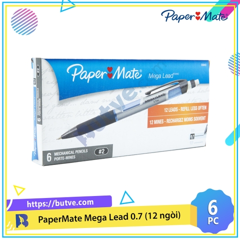 Hộp 6 bút chì bấm Paper Mate Mega Lead có sẵn 12 ruột chì HB #2 – Ngòi 0.7mm