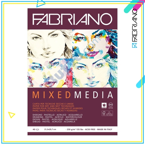 Sổ vẽ Fabriano Mixed Media A4 250gsm (40 Tờ)