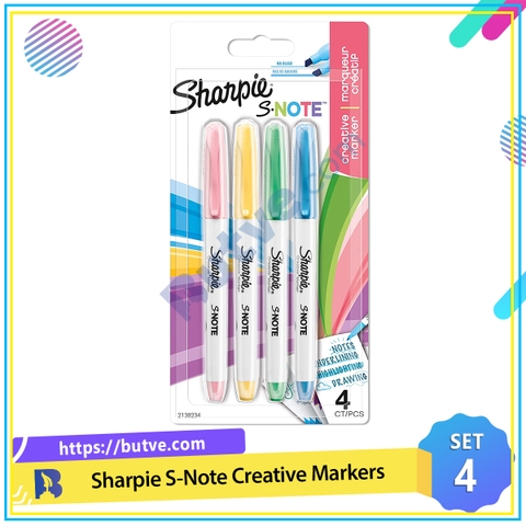 Vỉ 4 màu bút đánh dấu thông minh ngòi vát Sharpie S-Note Creative Markers