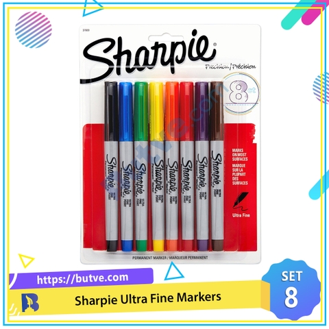 Vỉ 8 màu bút lông dầu ngòi kim vẽ trên mọi chất liệu Sharpie Ultra Fine