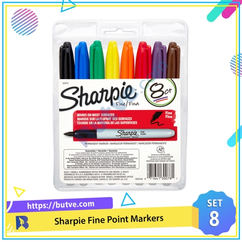Vỉ 8 màu bút lông dầu vẽ trên mọi chất liệu Sharpie Fine Point
