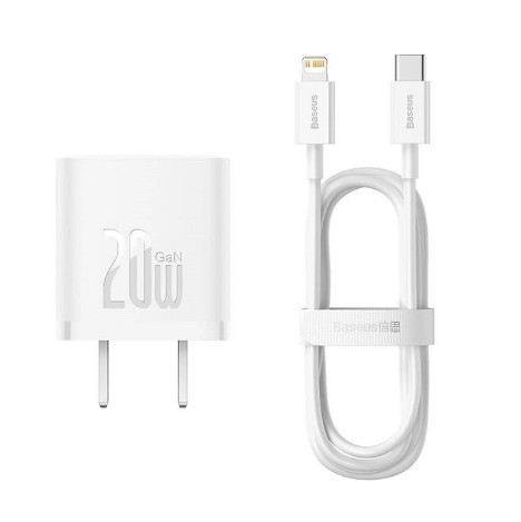 베이스어스 아이폰 고속 충전기 세트 화이트  GaN5 1C 20W BASEUS Sac nhanh GaN Fast chager 1C 20W Cn set (mini, white)
