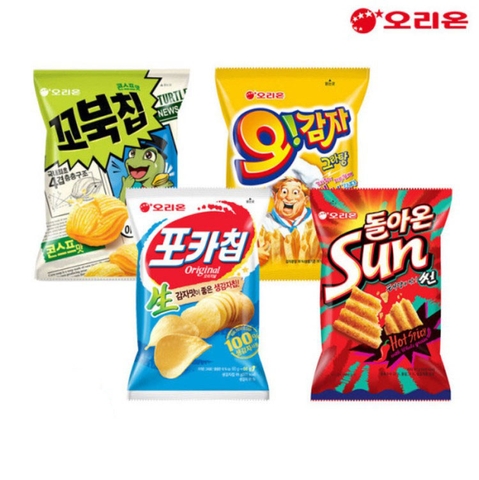 오리온 최고스낵 4묶음 170g(꼬북칩+포카칩+오감자+썬칩) ORION Set 4 loai snack