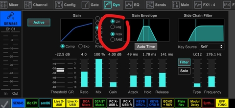 Lin - Log - Peak - Rms trên mixer Behringer x32 XR12 XR16 XR18 Midas là gì
