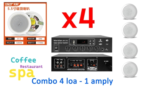 Bộ 4 loa âm trần và Amply dùng cho nhà hàng cafe, siêu thị, shop spa có bluetooth