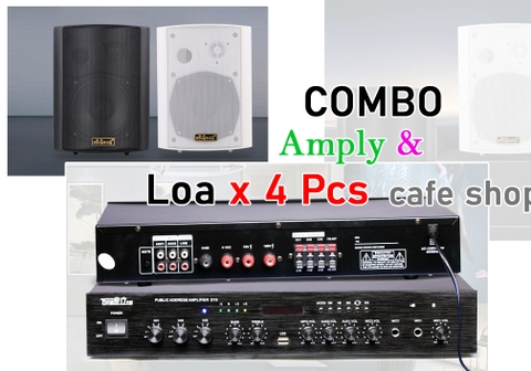 COMBO 4 LOA TREO TƯỜNG & AMPLY CAFE NHÀ HÀNG, SHOP, BACKGROUND MUSIC, LỚP HỌC