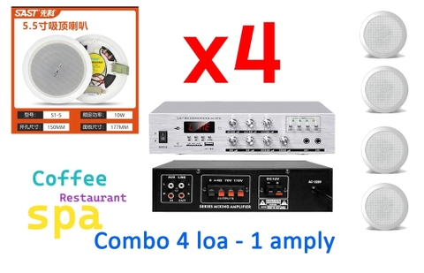 Bộ 4 loa âm trần và Amply dùng cho nhà hàng cafe, siêu thị, shop spa có bluetooth