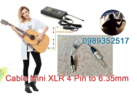 Dây MINI XLR 3-4pin chuyển đổi 6.35mm dùng cho guitar không dây, Violon hoặc kết nối các tín hiệu bộ thu phát SHURE và AKG