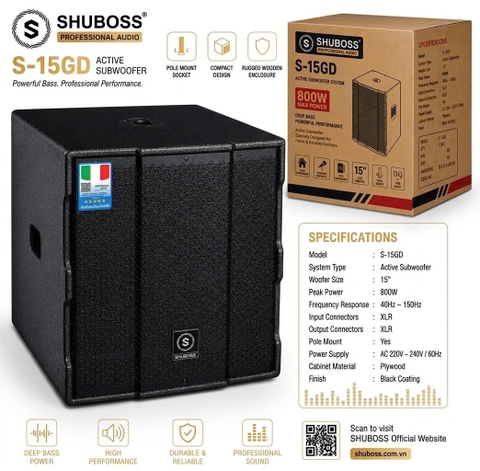 SHUBOSS S-15GD - Subwoofer Điện Bass 40cm, Công Suất 800W
