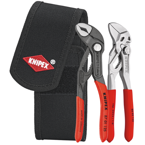 Bộ kìm kẹp 8603125 và kìm mỏ quạ 8701125 mini kèm túi đeo hông Knipex 002072V04