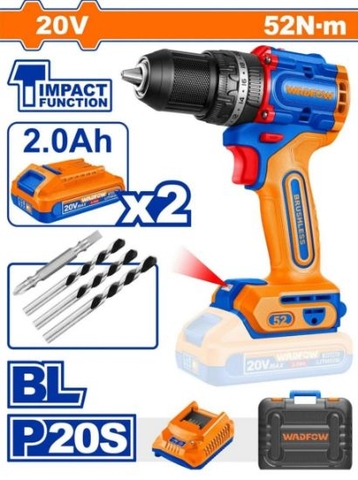 Máy khoan búa không chổi than dùng pin 20V 52Nm Wadfow WCDP5281