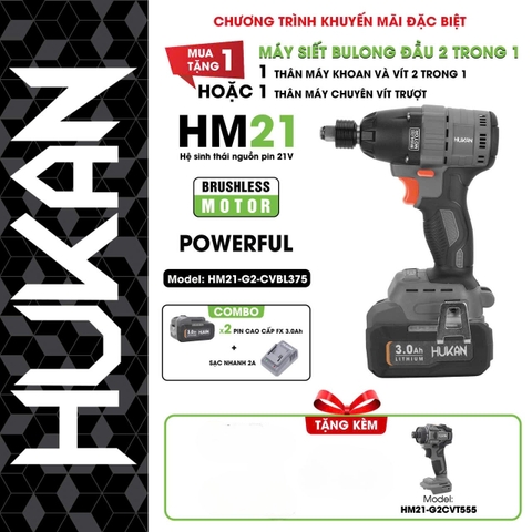 HK2308.06 - Combo Hukan máy bulong pin 2in1 G2-CVBL375 tặng ngay thân bắn vít G2CVT555 Hukan