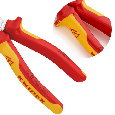 Kìm điện đa năng 180mm lưỡi cắt HRC 60, cách điện 1000V Knipex 03 06 180