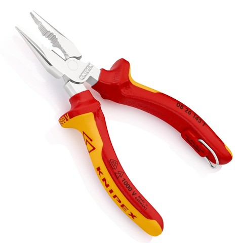 Kìm mũi nhọn 145mm cách điện 1000V có móc treo Knipex 08 26 145 T BK