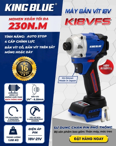 Thân máy bắn vít pin 18V 230N.m (chân pin phổ thông) Kingblue K18VFS