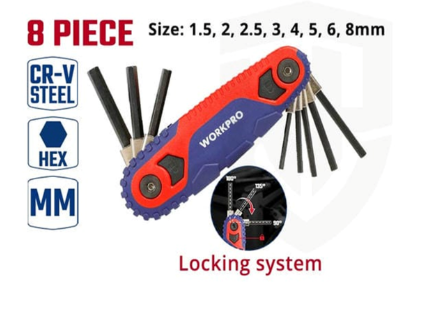 Bộ lục giác gấp có khóa (1 Bộ = 8 cái) hệ mét Workpro - WP222101