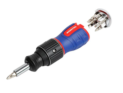 Tua vít đổi đầu 6 trong 1, tay cầm báng cao su chống trơn trượt Workpro WP221071