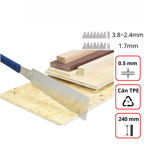 Cưa cầm tay hai lưỡi, cán nhựa xanh TPE 240mm Gyokucho Razor RZ666