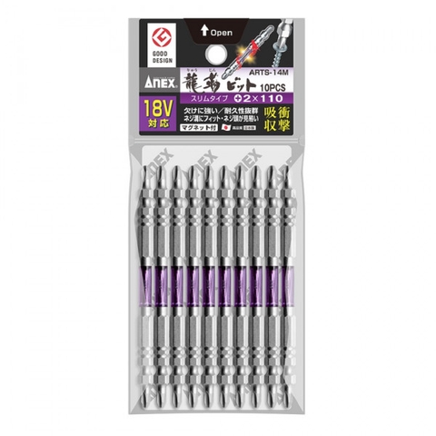 [ Bán lẻ ] Vỉ 10 mũi bắn vít 2 đầu có từ tính dài 110mm Anex ARTS-14M+