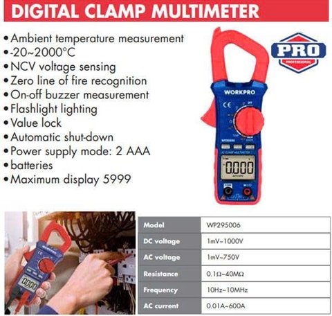 Ampe kìm kỹ thuật số Workpro WP295006