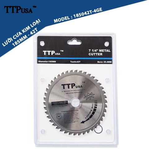 Đĩa cắt sắt hợp kim đa năng 185mm 42 răng cốt 25.4mm TTPusa 222-185042T-4GE