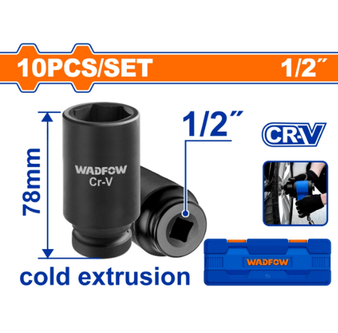 Bộ 10 đầu tuýp 1/2 inch 78mm WadFow WMS2D02