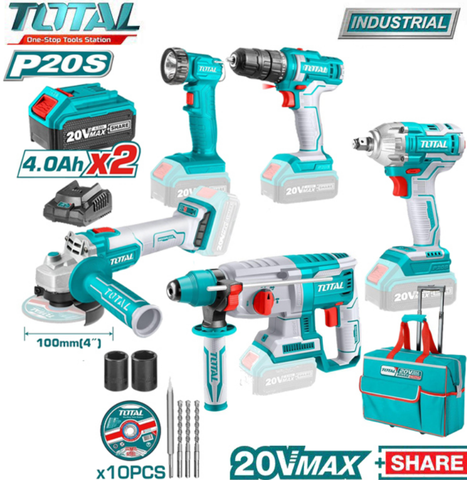 Bộ combo 5 máy dùng pin 20V ngành xây dựng  Total  TCKLI2018